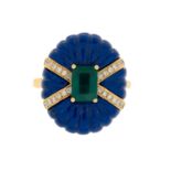 Emerald, Lapis Lazuli and Diamond Ring