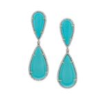 Pair of Turquoise and Diamond Earrings