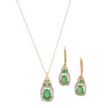 Emerald and Diamond Necklace and Earring Suite
