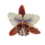 Enamel, Sapphire and Diamond "Orchid" Brooch