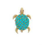 Turquoise and Ruby "Turtle" Brooch