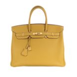 Hermes "Birkin 35" Jaune Togo Leather Handbag
