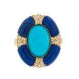 Turquoise, Lapis Lazuli and Diamond Ring