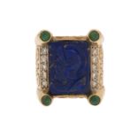 Lapis Lazuli, Emerald and Diamond Intaglio Ring