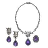 Antique-Style Amethyst and Diamond Jewelry Suite