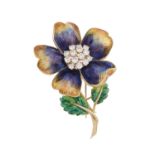 Enamel and Diamond "Flower" Brooch