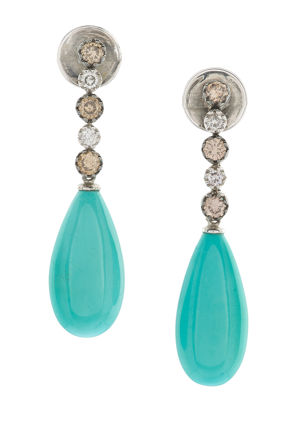 Pair of Persian Turquoise and Diamond Earrings