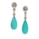 Pair of Persian Turquoise and Diamond Earrings
