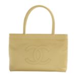 Chanel Pale Yellow Caviar Leather Logo Tote
