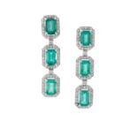 Pair of Emerald and Diamond Earrings