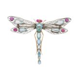 Antique Art Nouveau Gemset Dragonfly Brooch