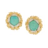 Pair of David Webb Turquoise and Diamond Earrings