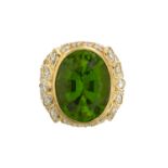 Striking Peridot and Diamond Ring