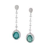 Pair of Emerald and Diamond Earrings