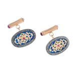 Pair of Enamel, Diamond and Ruby Cufflinks