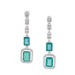 Pair of Emerald and Diamond Earrings