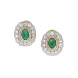 Pair of Emerald and Diamond Earrings