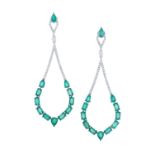 Pair of Emerald and Diamond Earrings