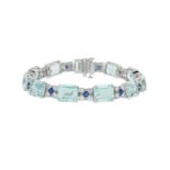 Aquamarine, Diamond and Sapphire Bracelet