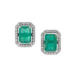 Pair of Emerald and Diamond Stud Earrings