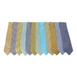 Twelve Hermes Silk Neckties