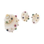 Maz Gemstone Turbo Shell Brooch and Earrings