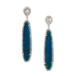 Pair of Beautiful Black Opal and Diamond Earrings