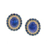 Pair of Tanzanite, Sapphire and Diamond Earrings