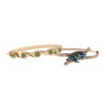 Two Antique Gold and Turquoise Hinged Bangles