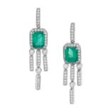 Pair of Emerald and Diamond Earrings