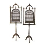 Pair of Fanciful Painted Wooden Bird Cages