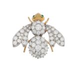 Large Diamond and Emerald Bee Pin