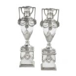 Pair of Empire-Style Silver and Glass Vases