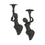 Pair of Baroque-Style Patinated Bronze Sconces