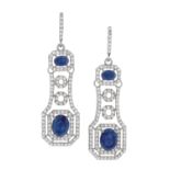 Pair of Custom-Made Sapphire and Diamond Earrings