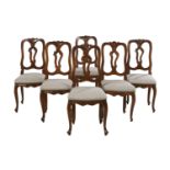 Suite of Six Continental Fruitwood Side Chairs