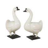 Pair of Robert Kuo Cream Lacquer Geese