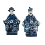 Pair of Chinese Blue and White Ancestral Figures