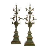 Pair of Italian Painted and Parcel-Gilt Torcheres