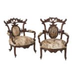 Pair of Black Forest Walnut Armchairs
