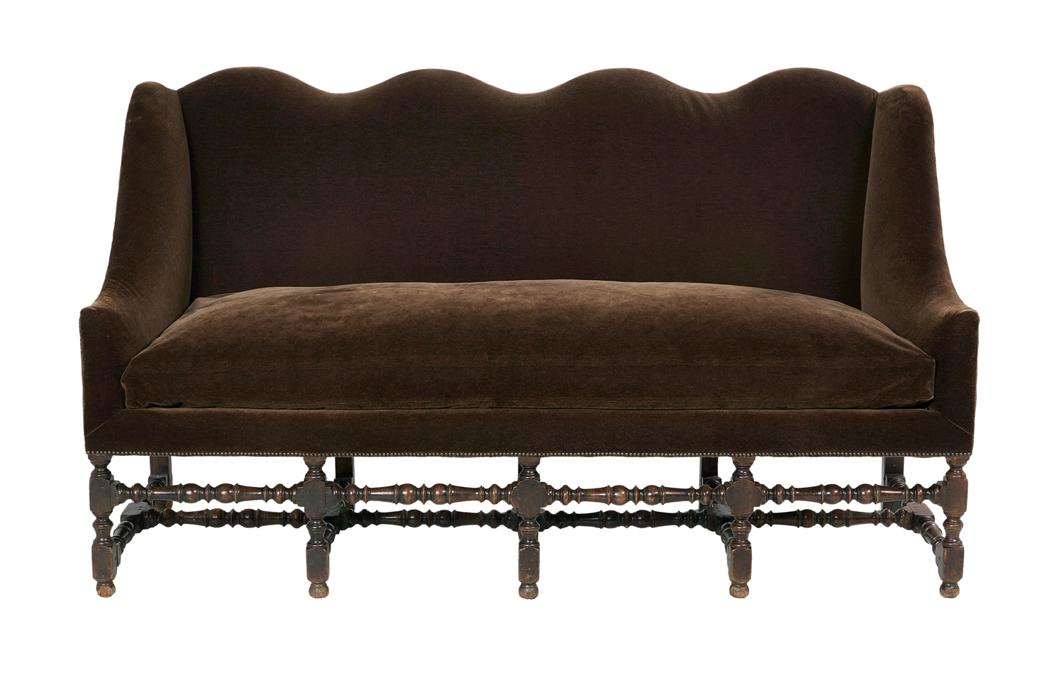 William and Mary Walnut Wingback Sofa