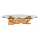 Mango Wood and Glass Figural Coffee Table