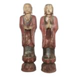 Tall Pair of Asian Polychromed Hardwood Figures