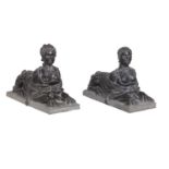 Large Pair of Carved Stone Sphinxes