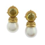 Pair of Tourmaline and South Sea Pearl Ear Clips