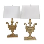 Pair of Italian Silver Giltwood Lamps