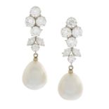 Pair of Diamond and South Sea Pearl Earrings