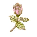 Diamond, Rubellite Tourmaline and Peridot Brooch