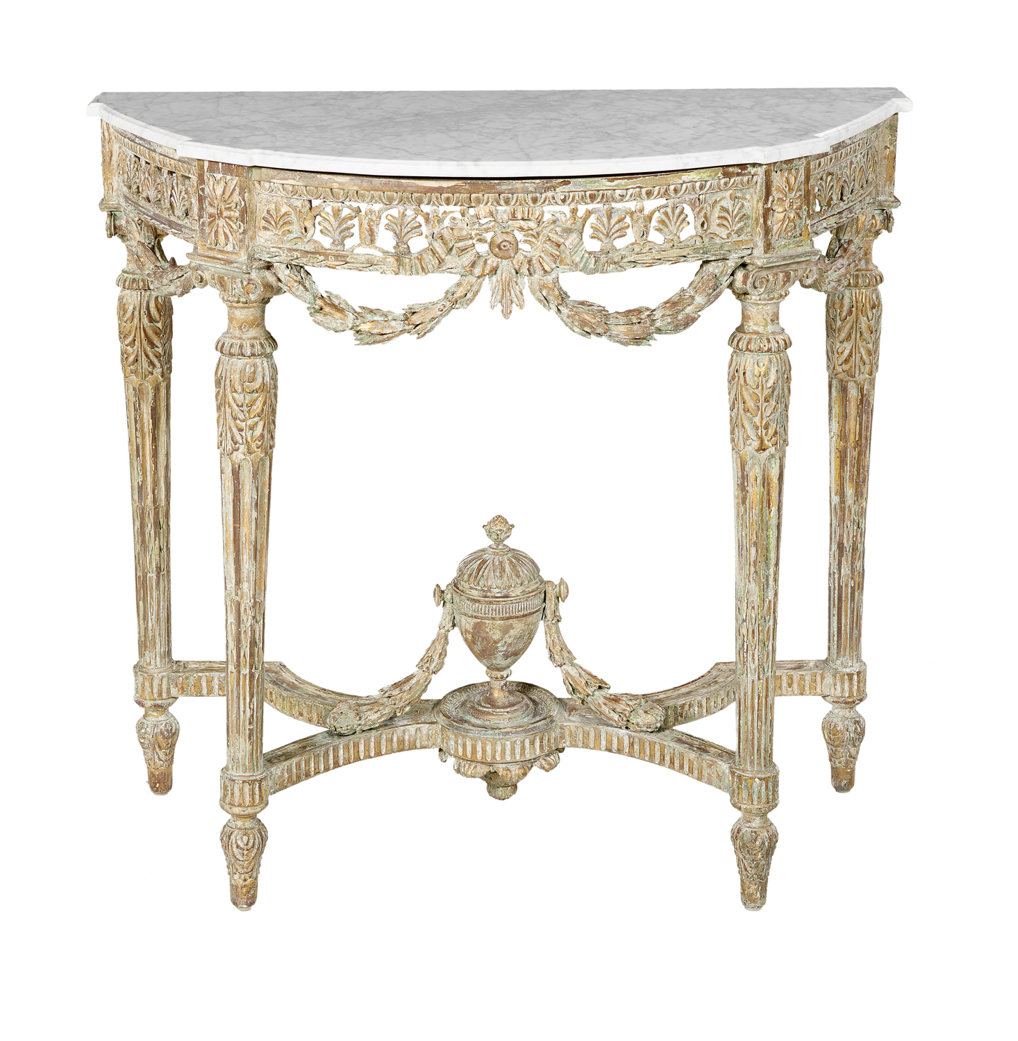 Louis XVI Polychromed and Marble-Top Side Table