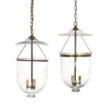Pair of Glass and Brass Hall Lanterns